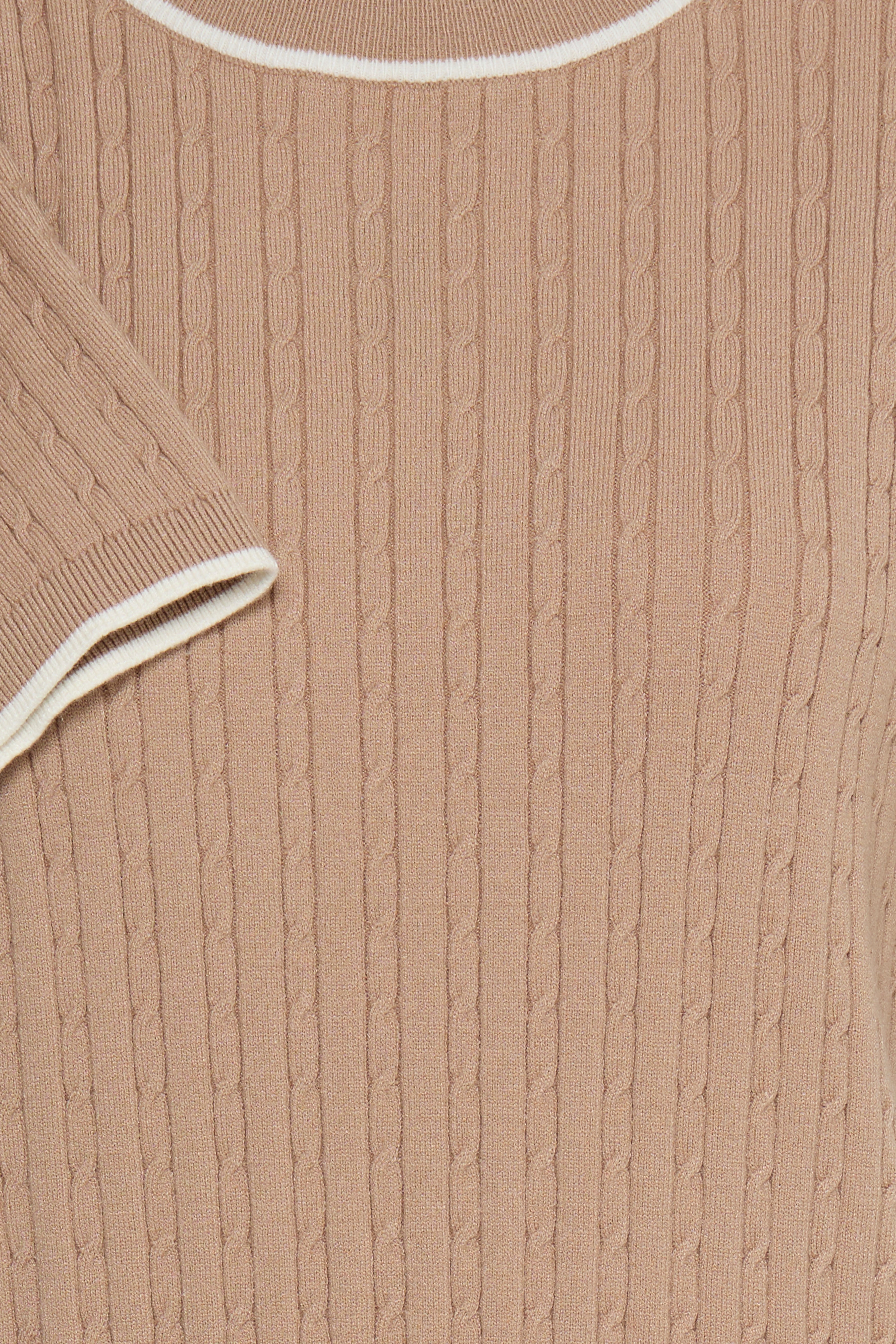 Fransa Lauren Contrast Edge Cable Knit Top - Taupe