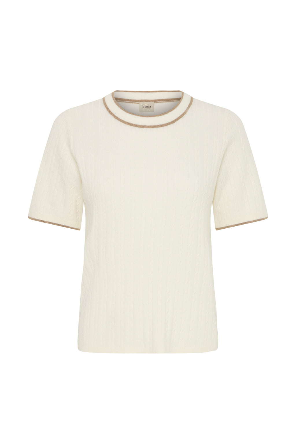Fransa Lauren Contrast Edge Cable Knit Top - Cream