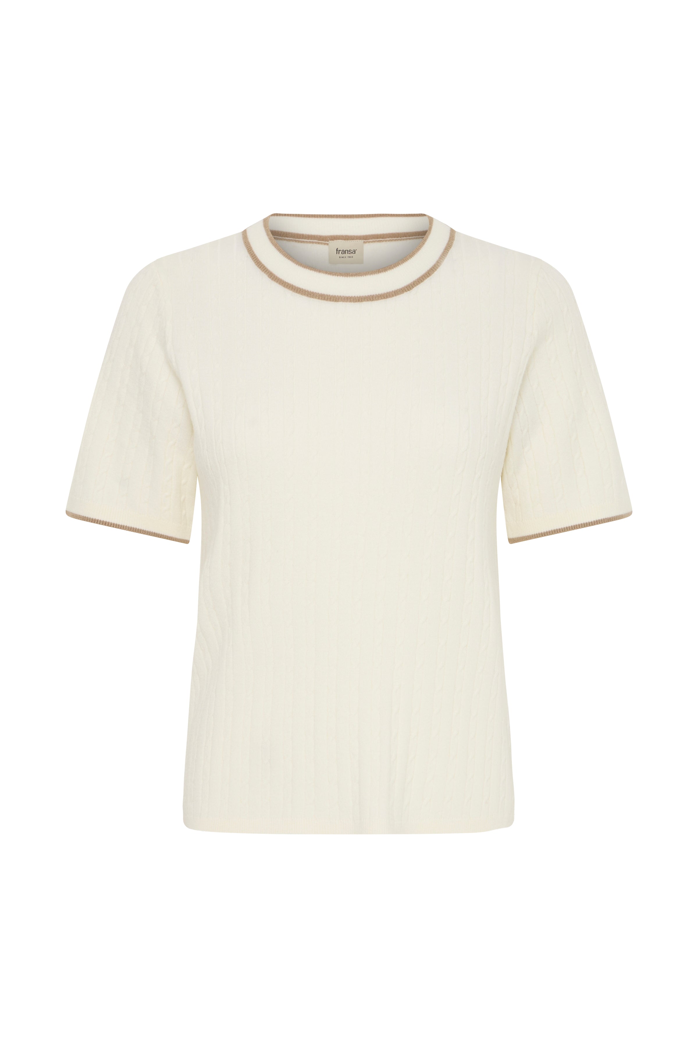 Fransa Lauren Contrast Edge Cable Knit Top - Cream