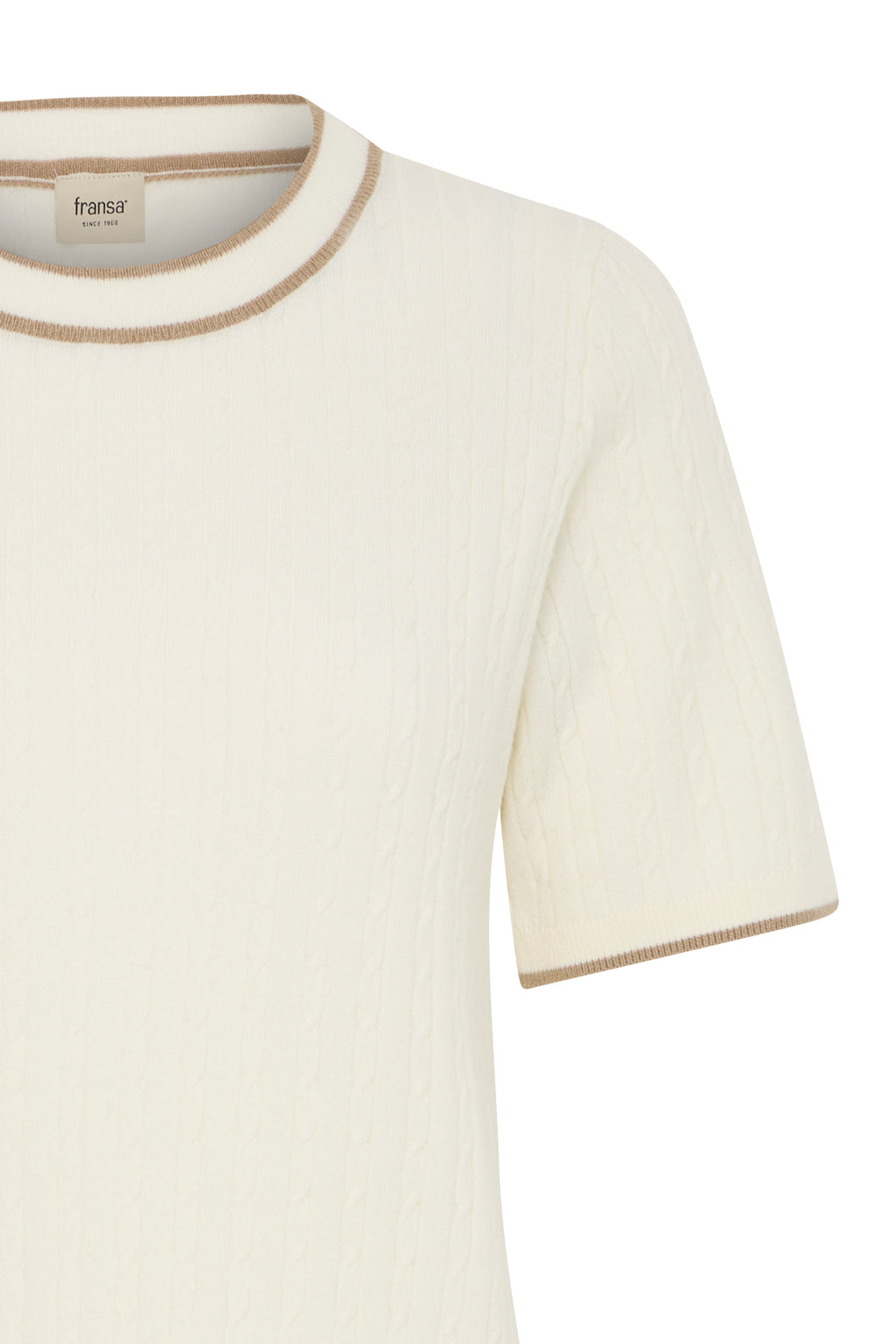 Fransa Lauren Contrast Edge Cable Knit Top - Cream