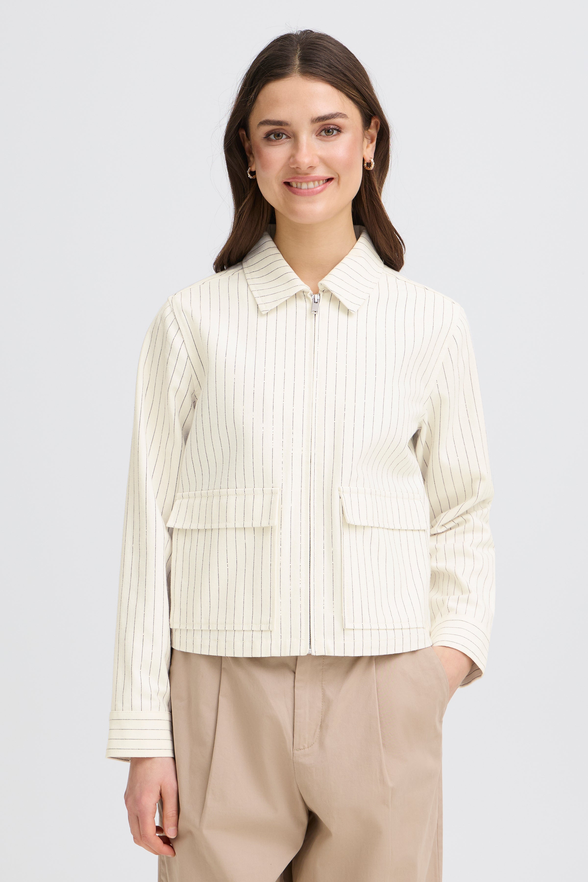 Fransa Inez Boxy Pinstripe Zip Jacket