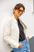 Fransa Inez Boxy Pinstripe Zip Jacket