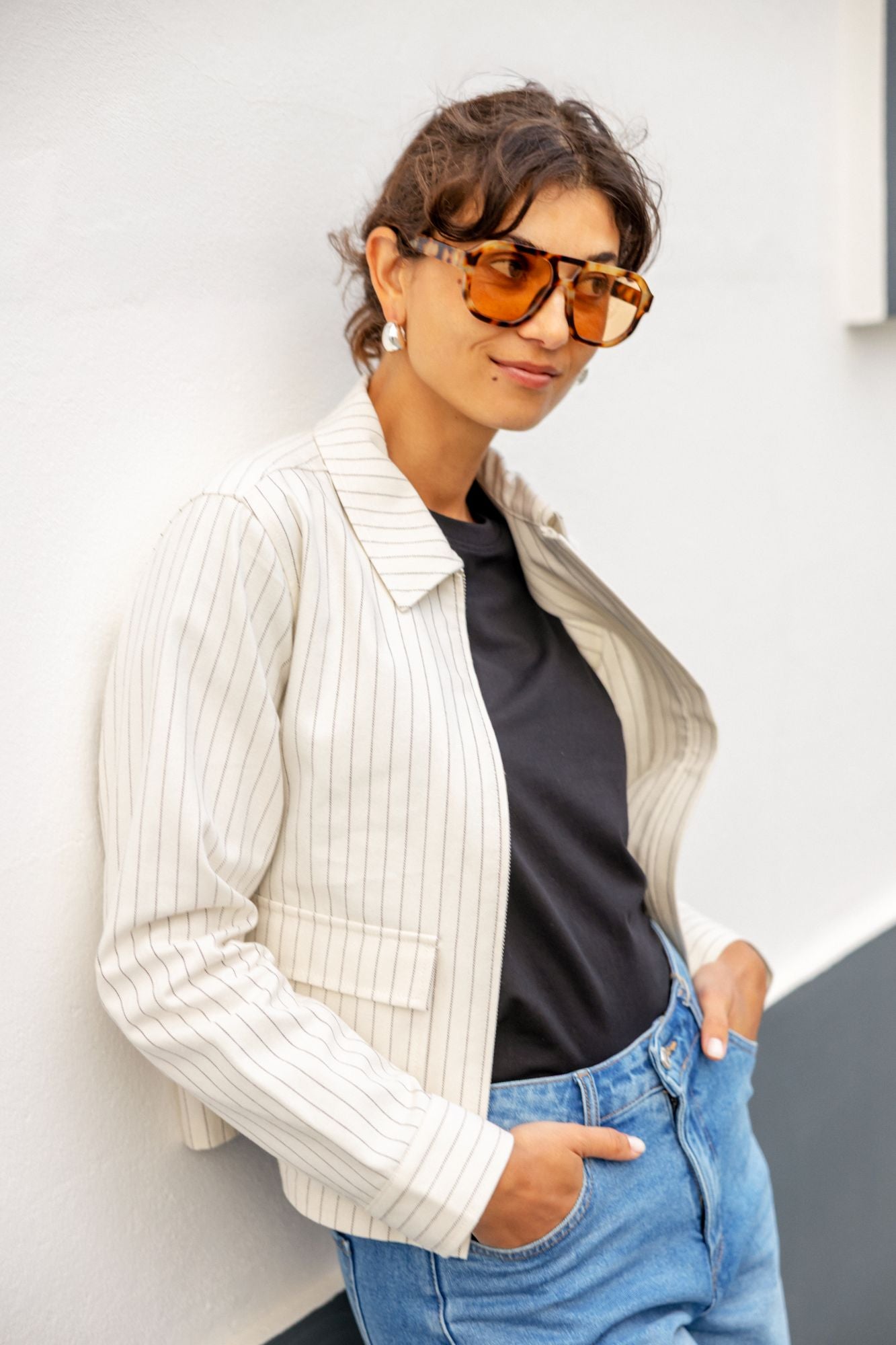Fransa Inez Boxy Pinstripe Zip Jacket