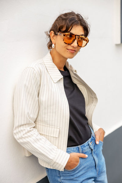 Fransa Inez Boxy Pinstripe Zip Jacket