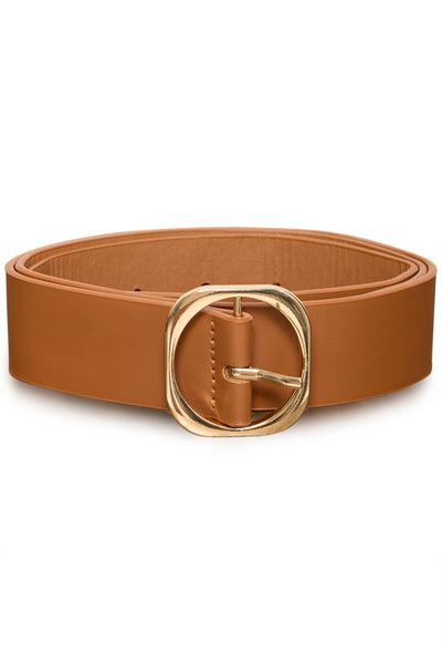 Fransa Clara Faux Leather Square Buckle Belt - Tan