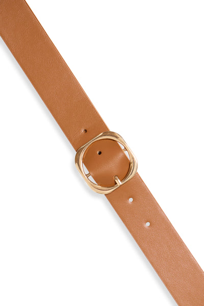 Fransa Clara Faux Leather Square Buckle Belt - Tan