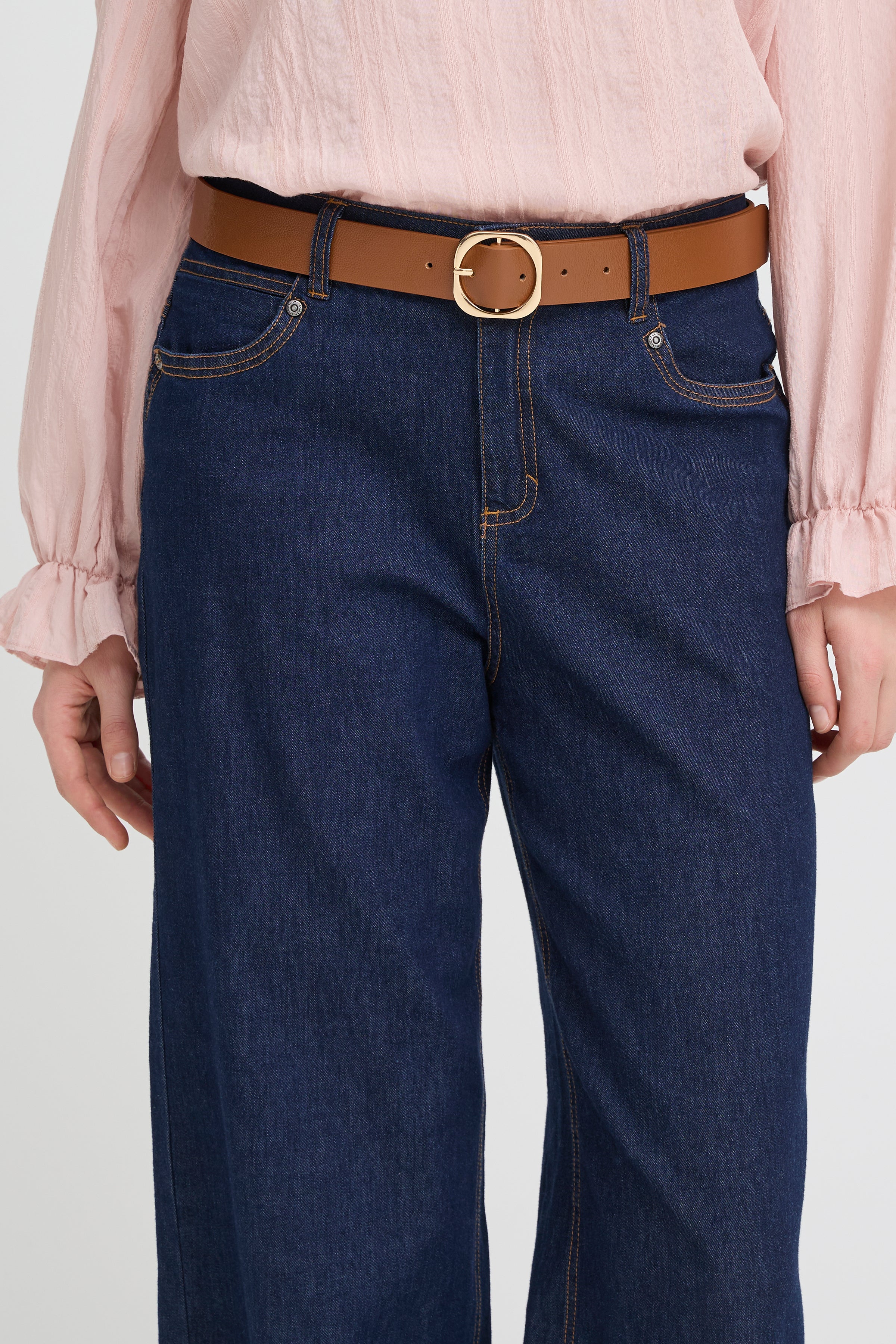 Fransa Clara Faux Leather Square Buckle Belt - Tan