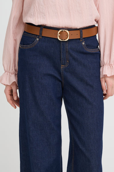 Fransa Clara Faux Leather Square Buckle Belt - Tan