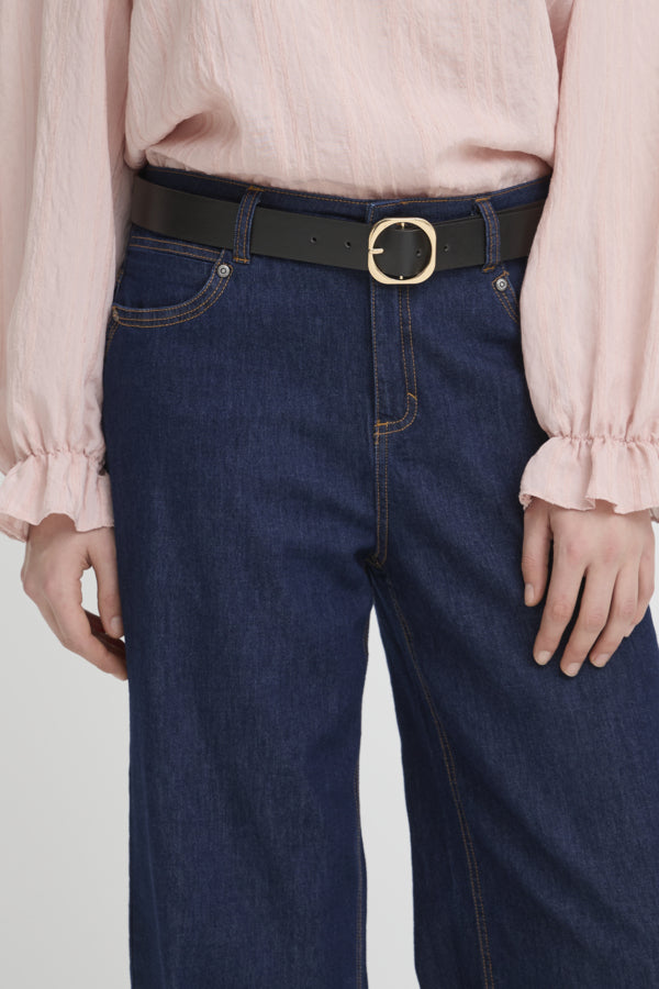 Fransa Clara Faux Leather Square Buckle Belt - Black