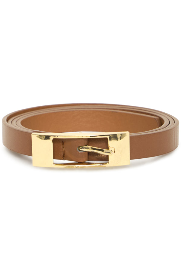 Fransa Lora Slim Gold Buckle Belt - Tan