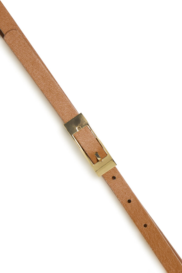 Fransa Lora Slim Gold Buckle Belt - Tan