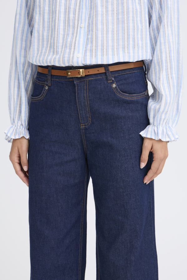 Fransa Lora Slim Gold Buckle Belt - Tan