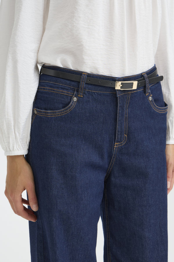 Fransa Lora Slim Gold Buckle Belt - Black