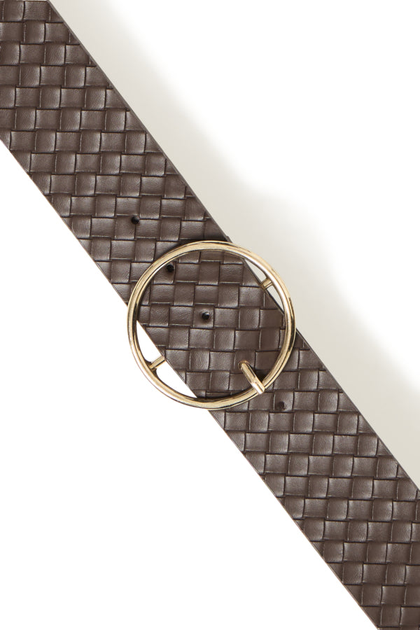 Fransa Lori Woven Faux Leather Belt - Chocolate Brown