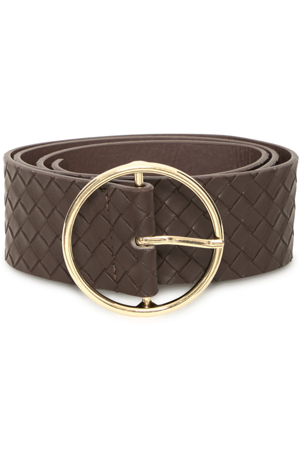 Fransa Lori Woven Faux Leather Belt - Chocolate Brown