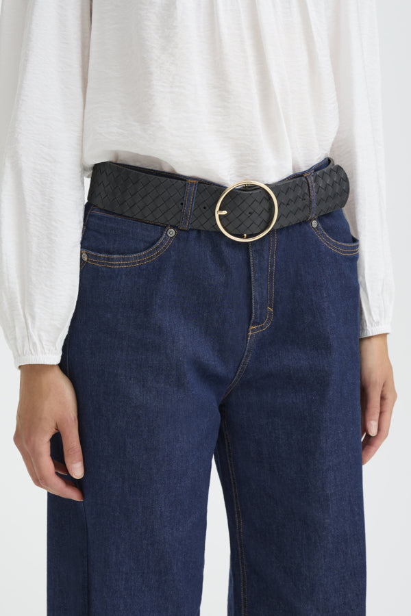 Fransa Lori Woven Faux Leather Belt - Black