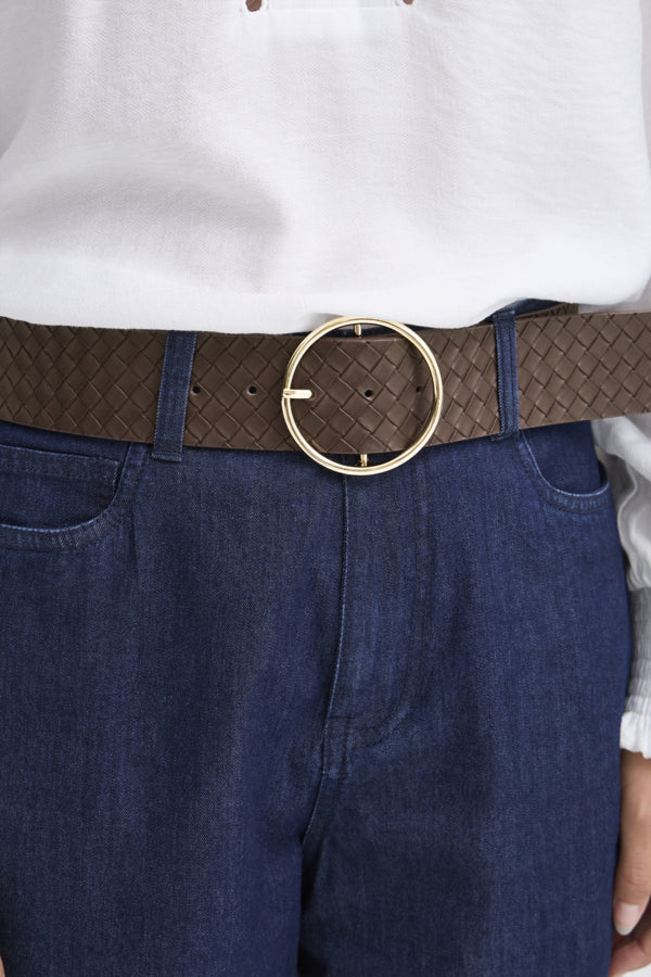 Fransa Lori Woven Faux Leather Belt - Chocolate Brown