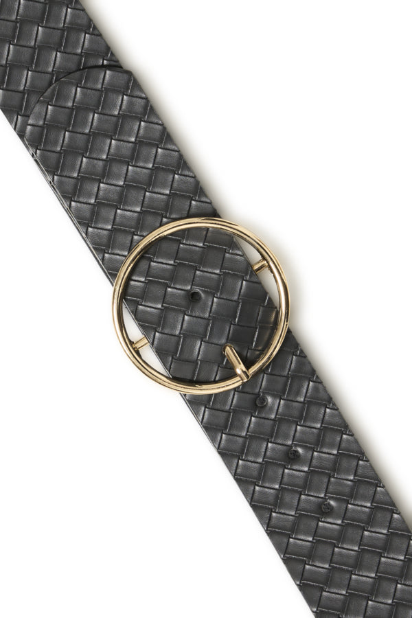 Fransa Lori Woven Faux Leather Belt - Black