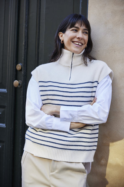 Fransa Vinna 1/4 Zip Stripe Sleeveless Knit