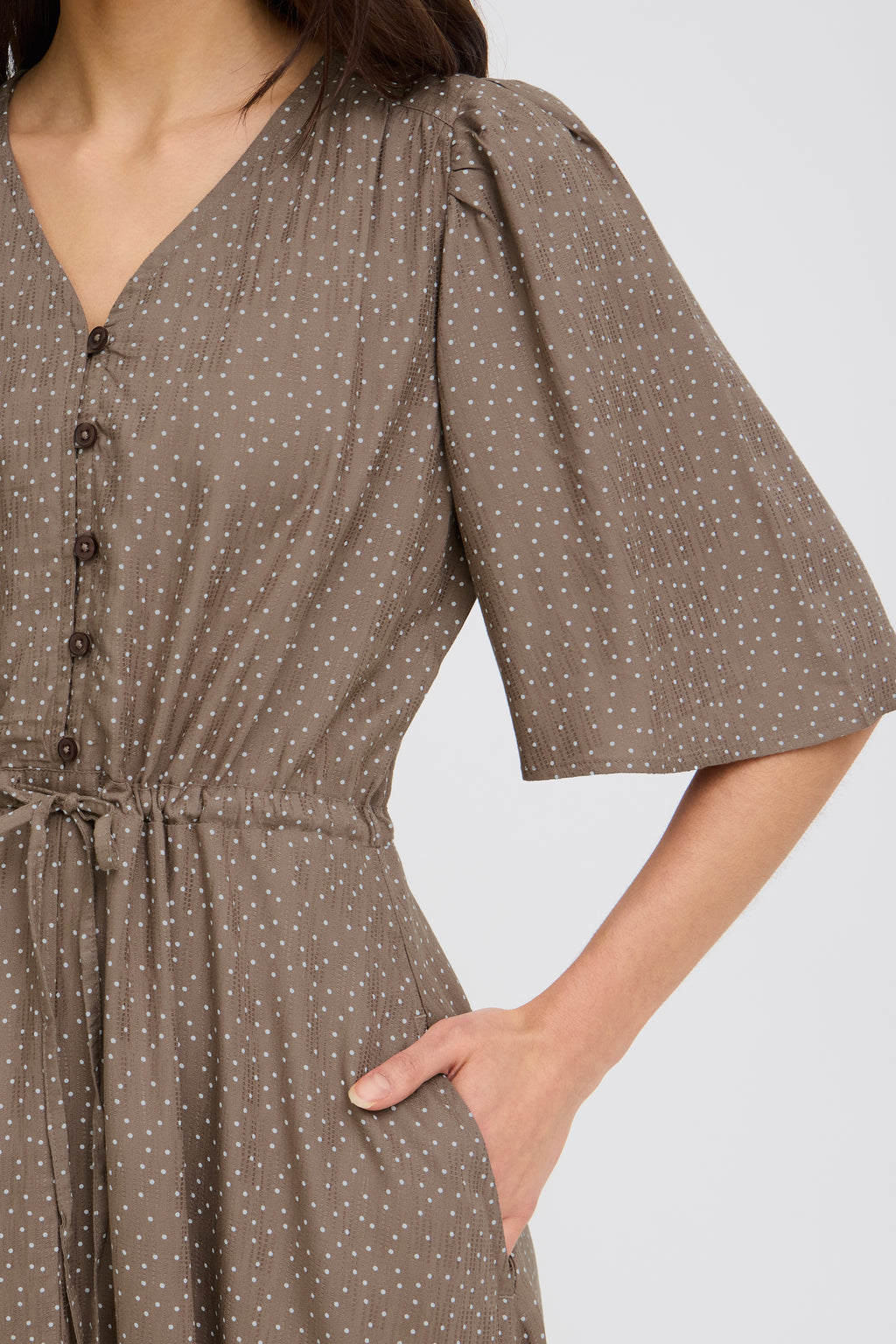Fransa Laya Spot Print Button Front Midi Dress