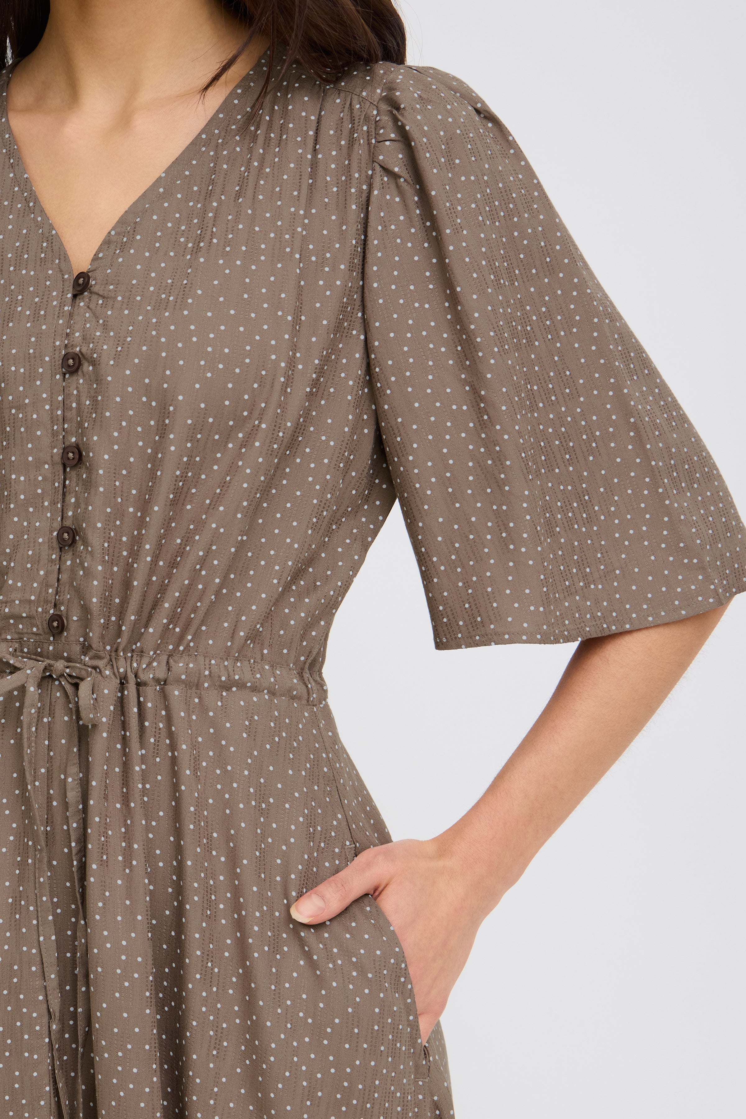 Fransa Laya Spot Print Button Front Midi Dress