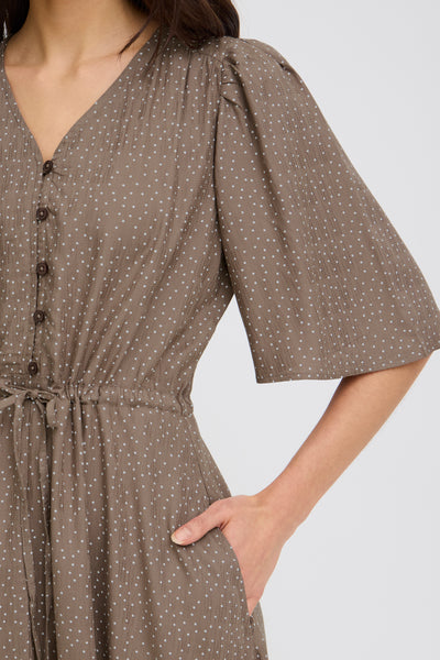 Fransa Laya Spot Print Button Front Midi Dress