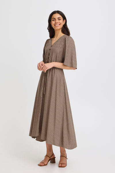 Fransa Laya Spot Print Button Front Midi Dress