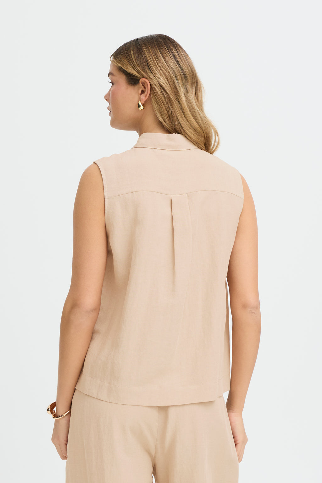 Fransa Adah Pintuck Pleated Sleeveless Blouse