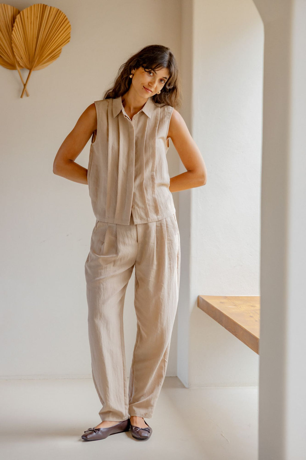 Fransa Adah Pintuck Pleated Sleeveless Blouse