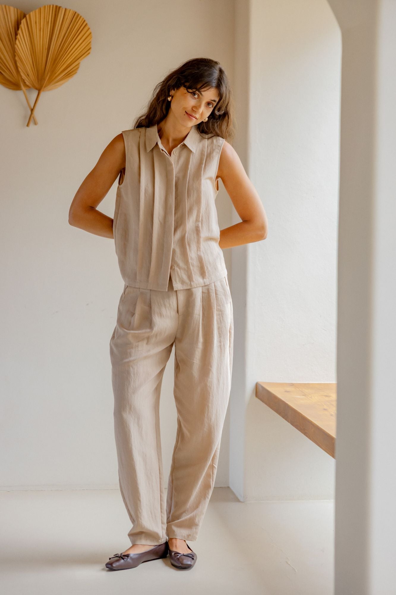 Fransa Adah Pintuck Pleated Sleeveless Blouse