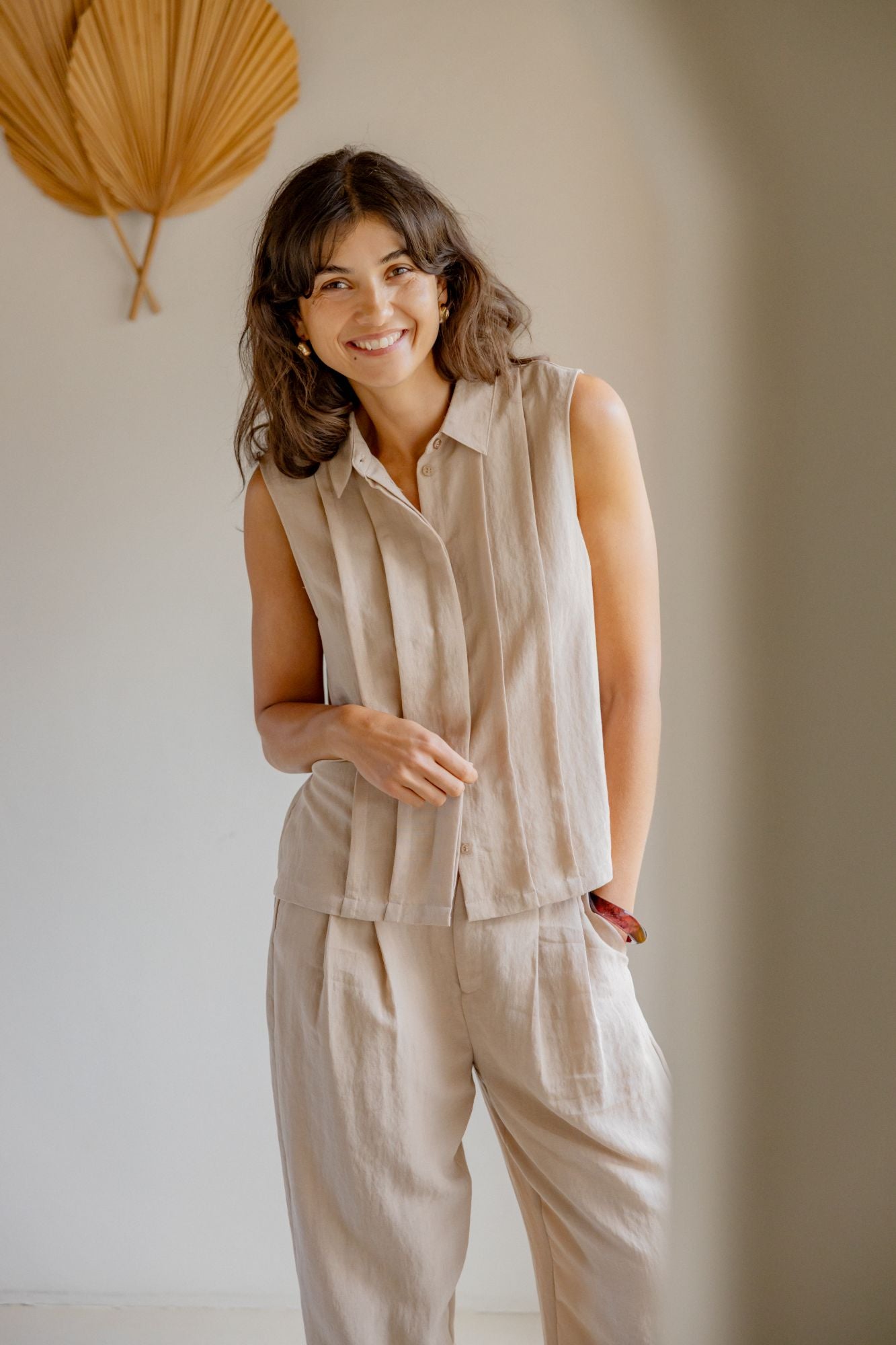 Fransa Adah Pintuck Pleated Sleeveless Blouse