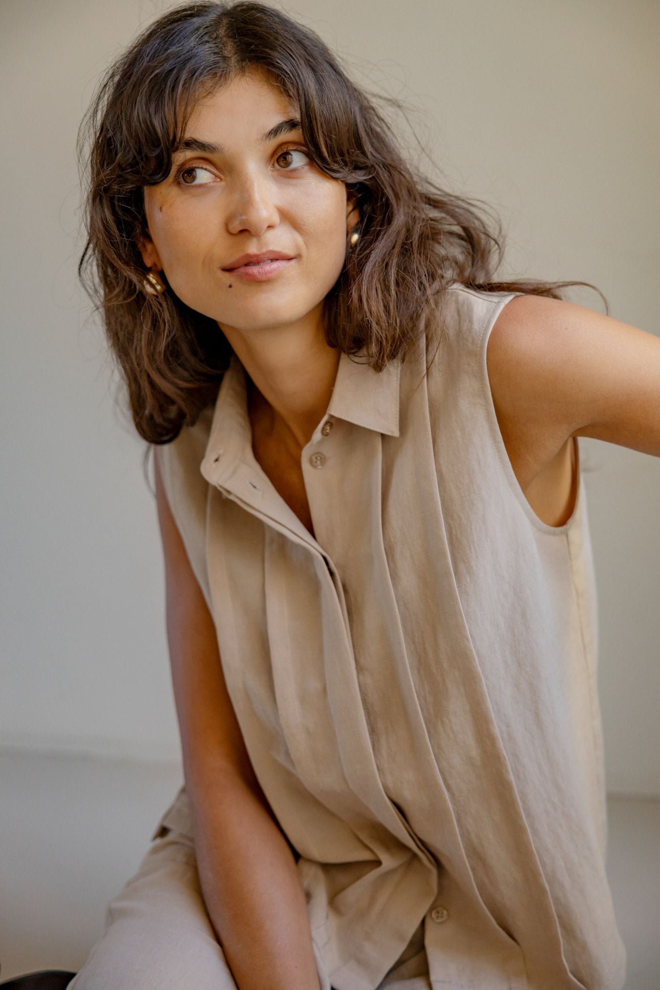 Fransa Adah Pintuck Pleated Sleeveless Blouse