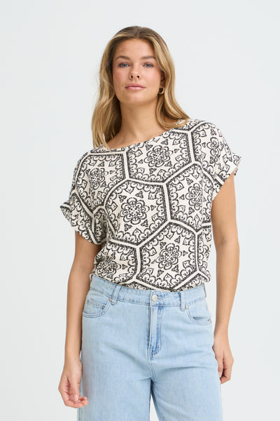 Fransa Oline Boho Print Short Sleeve Top