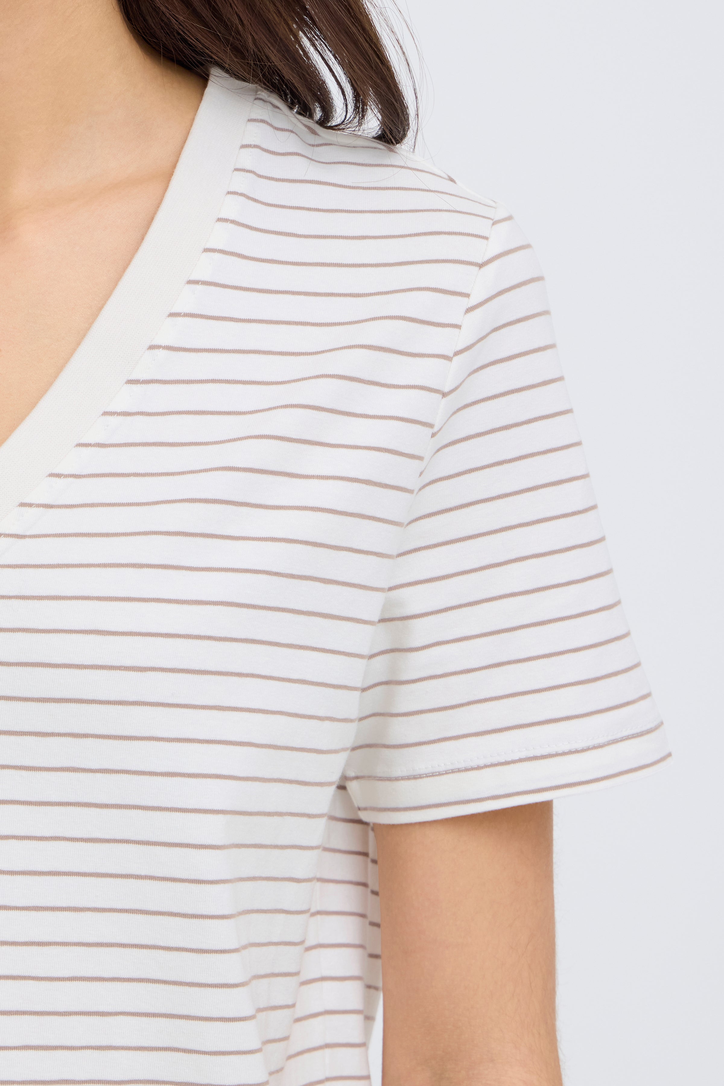 Fransa Feba V Neck T-Shirt - Brown Stripe
