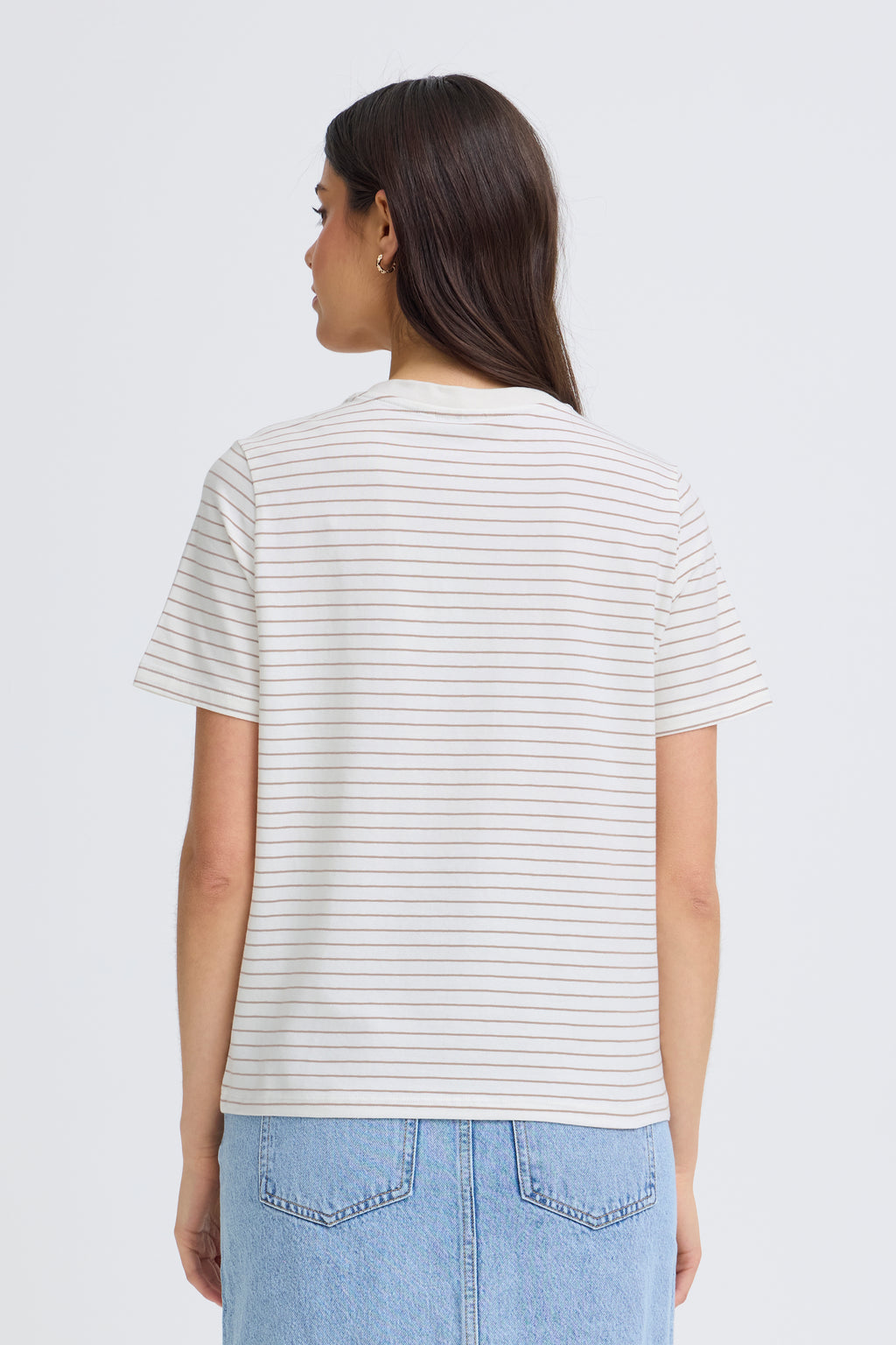 Fransa Feba V Neck T-Shirt - Brown Stripe