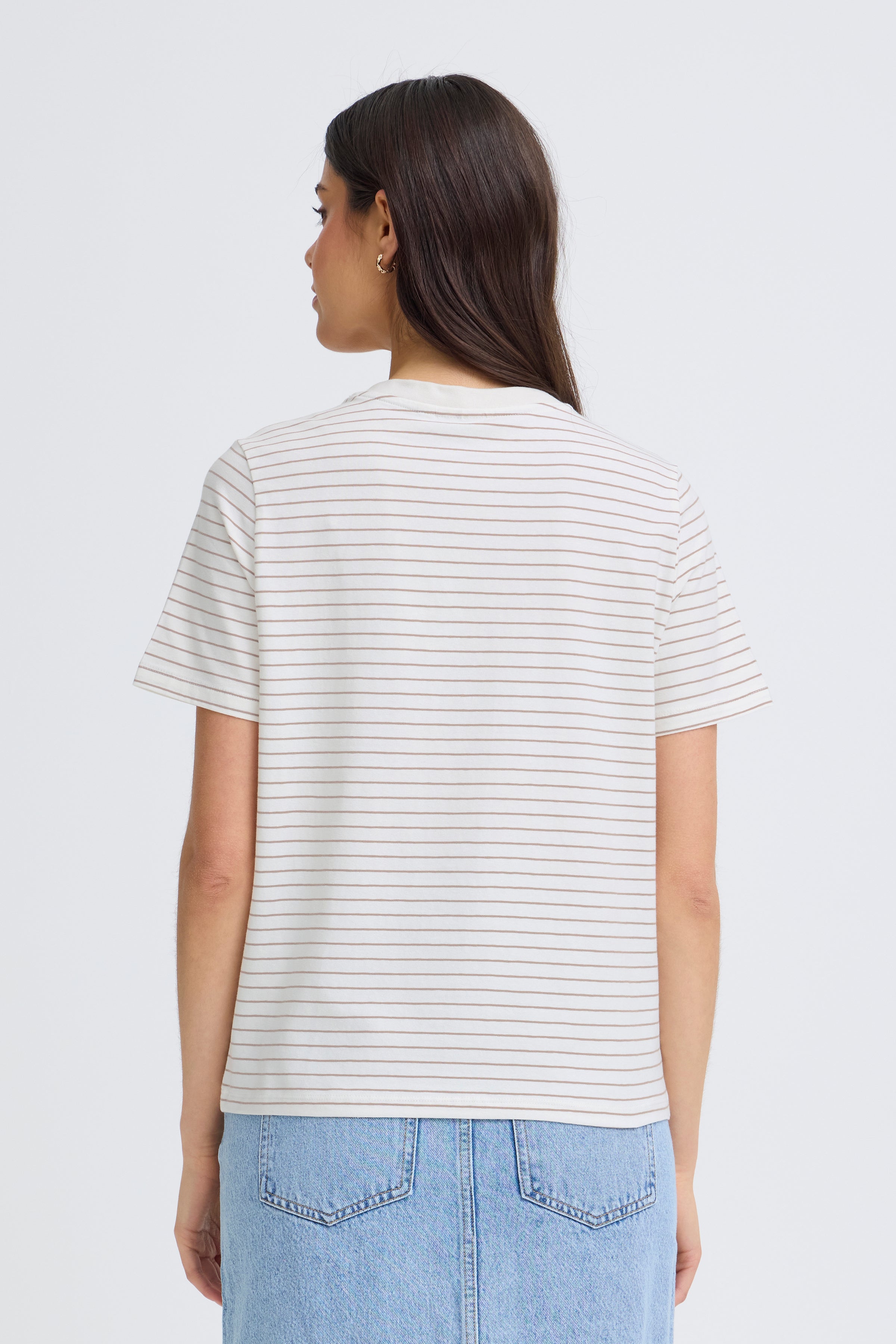 Fransa Feba V Neck T-Shirt - Brown Stripe