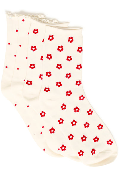 Fransa Sina Socks - Red Polkadot & Floral
