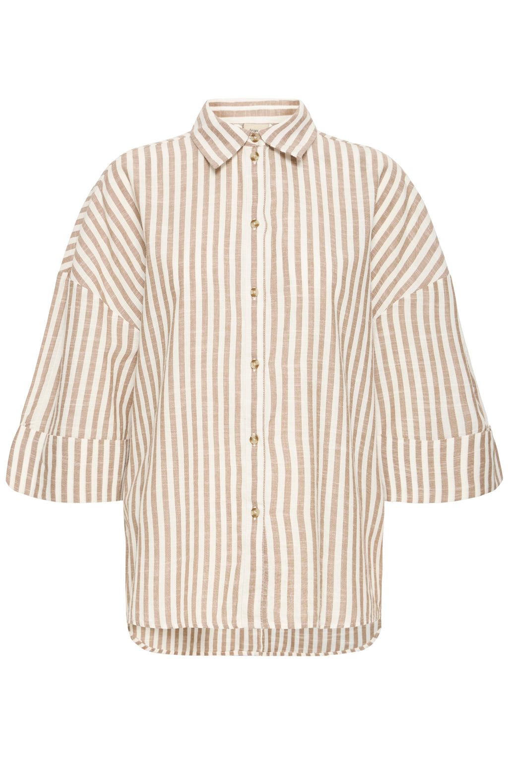 Fransa Hebe Cotton Stripe Slouchy Shirt - Beige