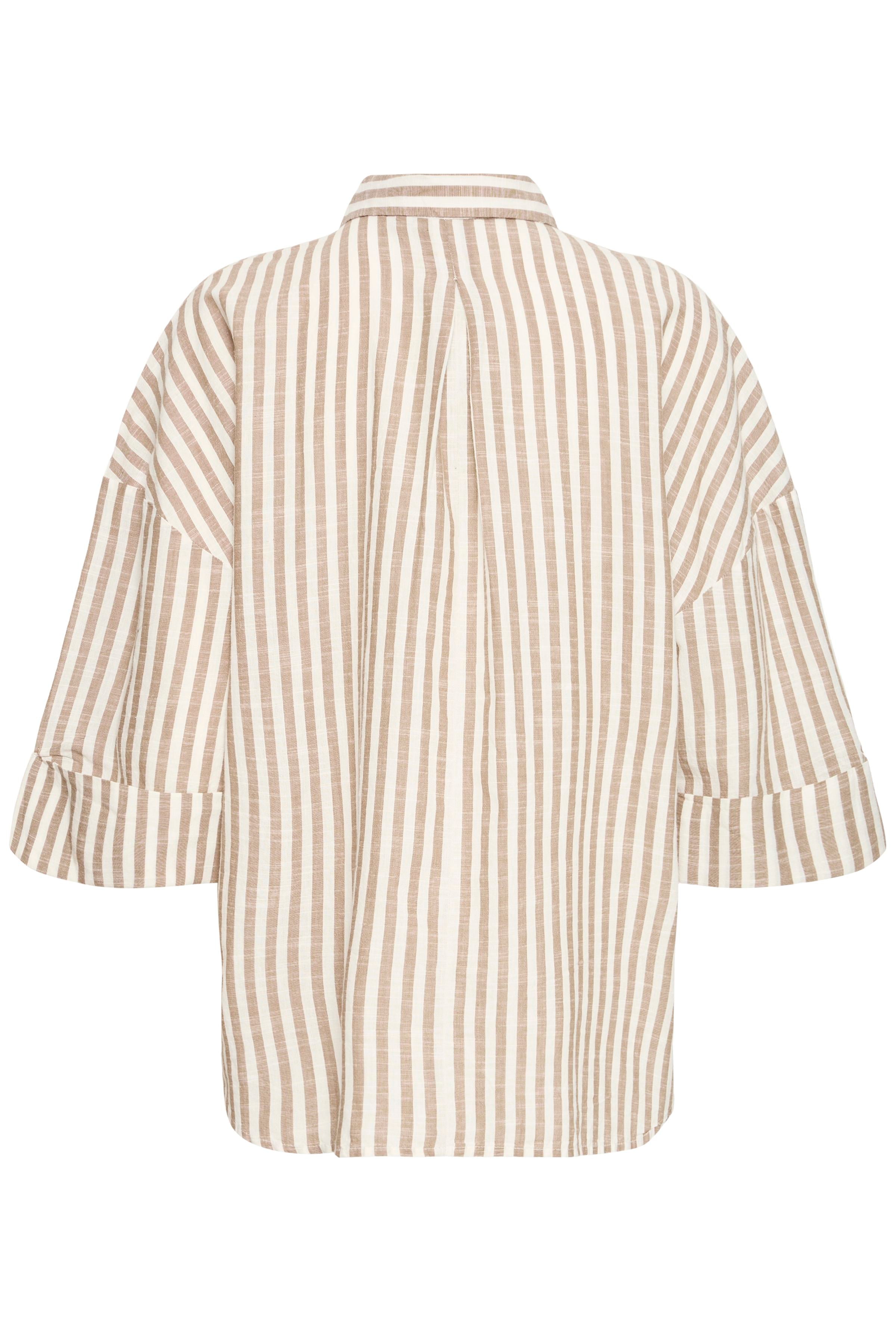 Fransa Hebe Cotton Stripe Slouchy Shirt - Beige