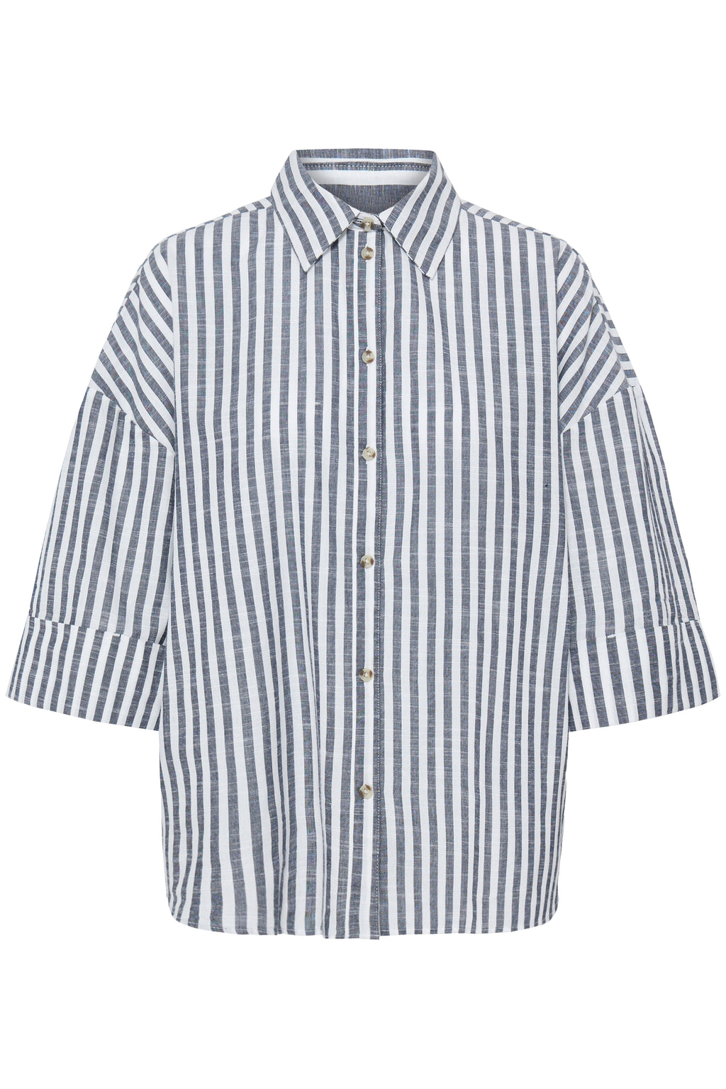 Fransa Hebe Cotton Stripe Slouchy Shirt - Navy