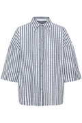 Fransa Hebe Cotton Stripe Slouchy Shirt - Navy