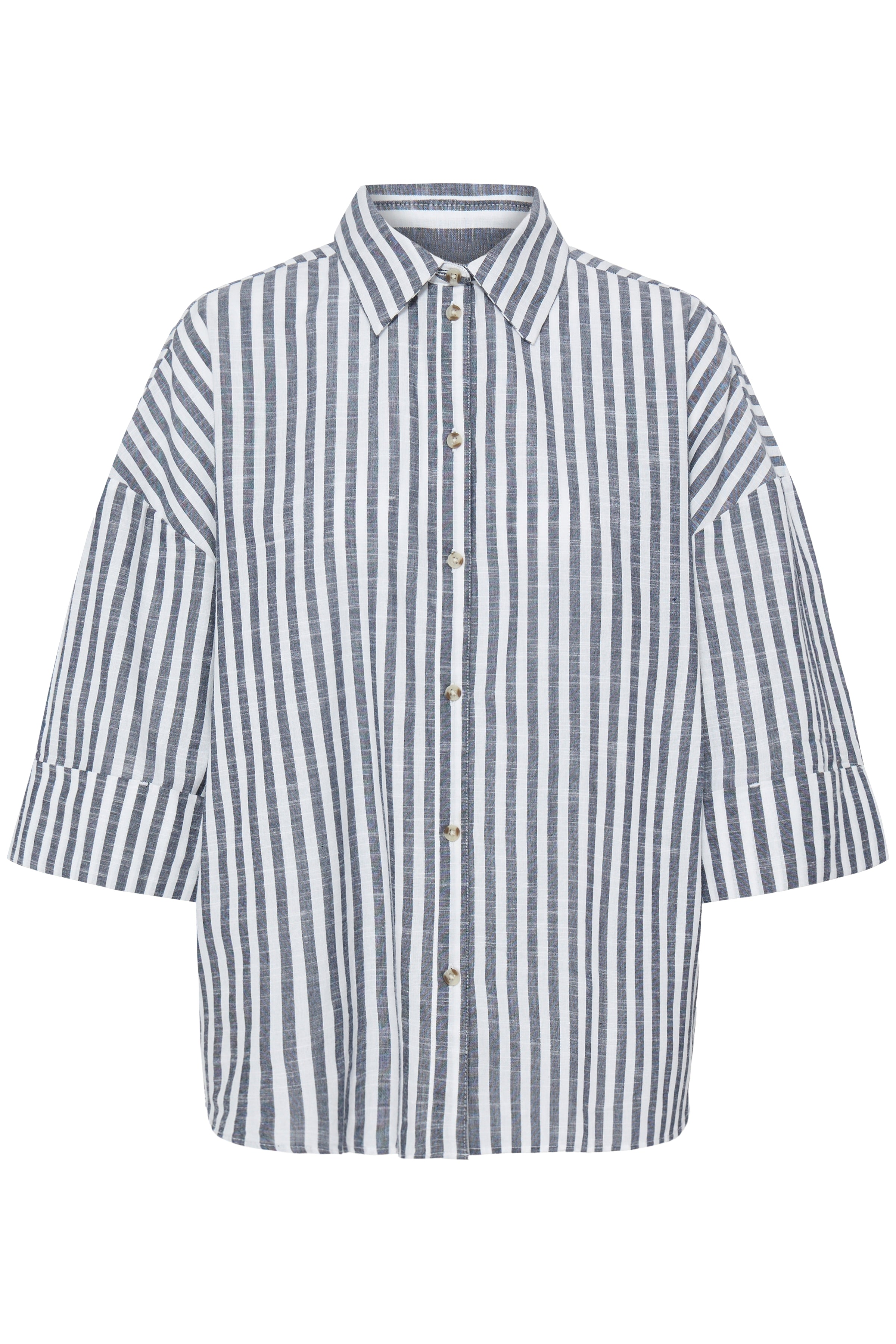 Fransa Hebe Cotton Stripe Slouchy Shirt - Navy