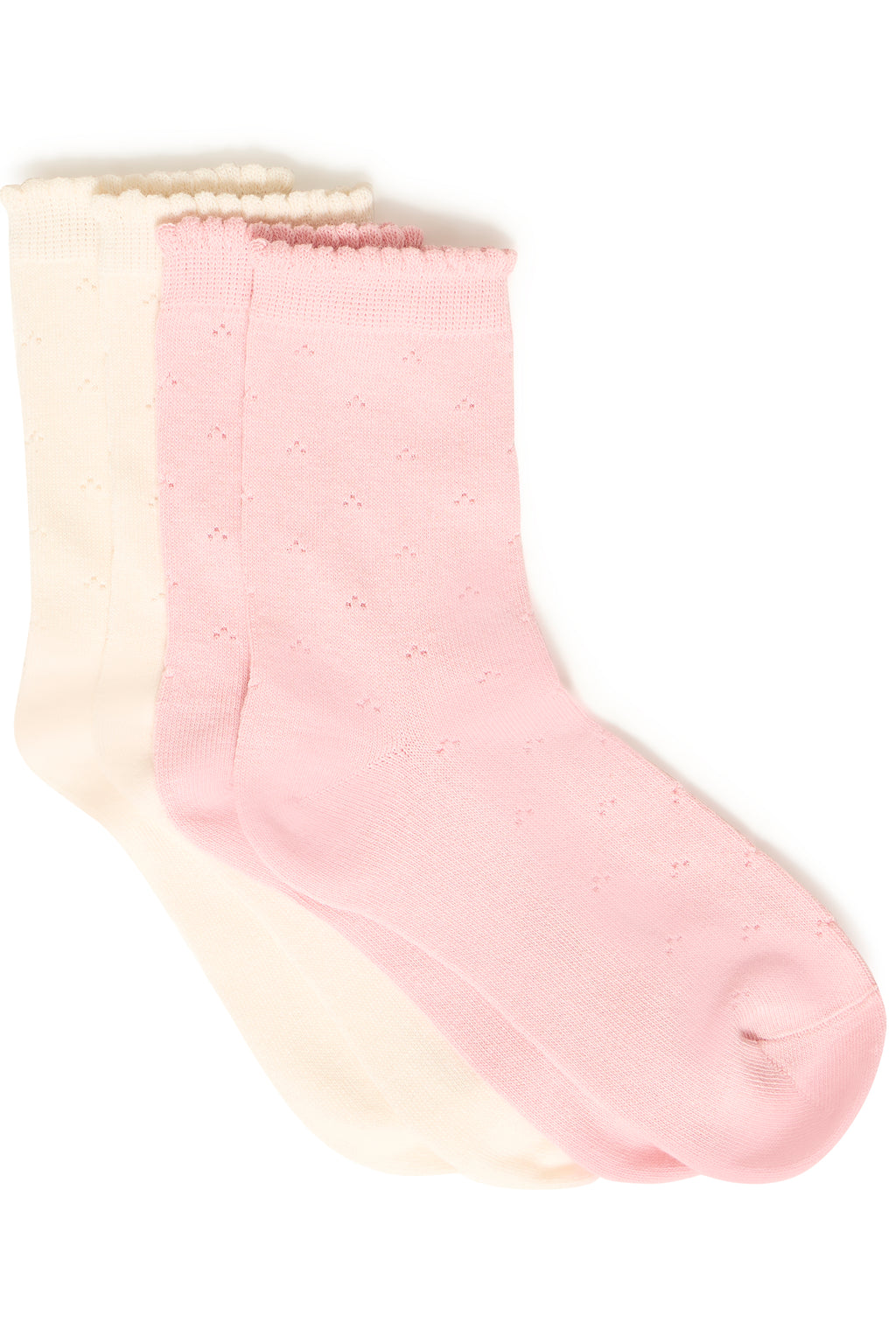 Fransa Rosella Pointelle Socks - Pink & Cream