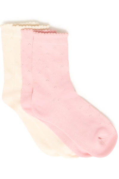 Fransa Rosella Pointelle Socks - Pink & Cream