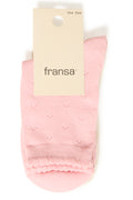 Fransa Rosella Pointelle Socks - Pink & Cream