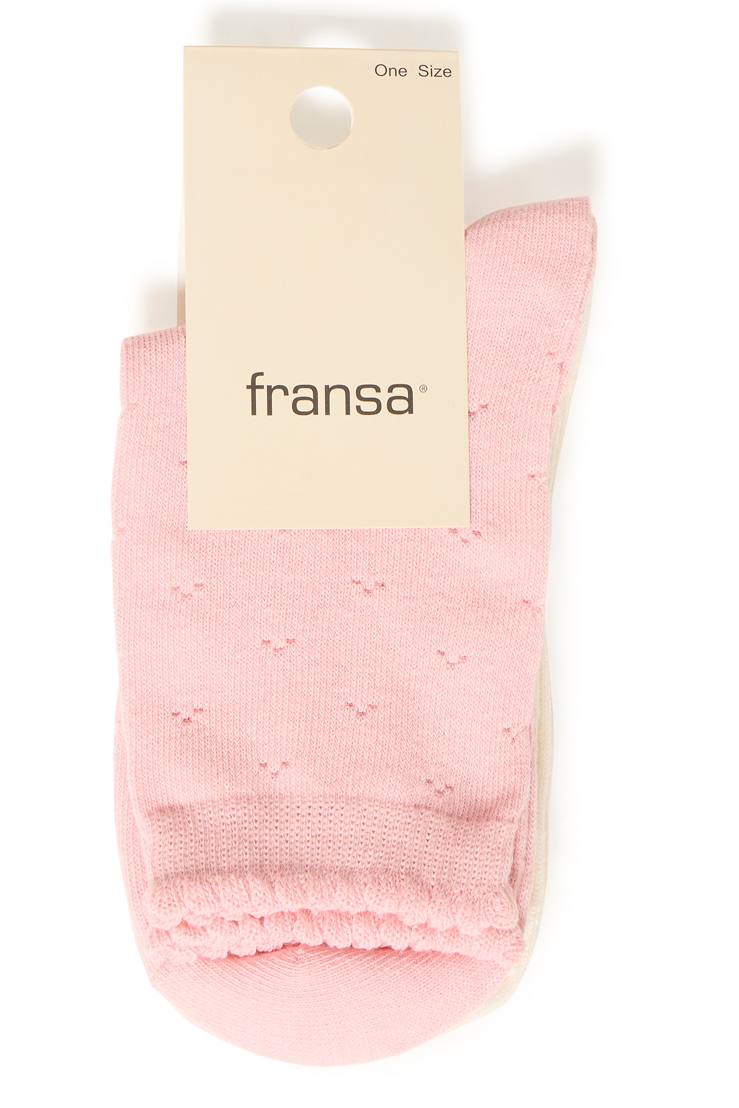 Fransa Rosella Pointelle Socks - Pink & Cream