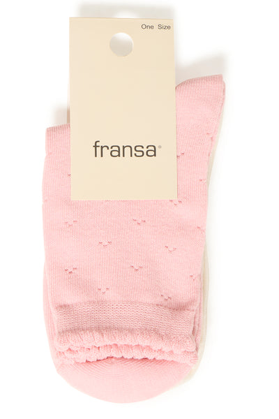 Fransa Rosella Pointelle Socks - Pink & Cream