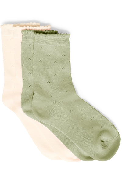 Fransa Rosella Pointelle Socks - Sage & Cream