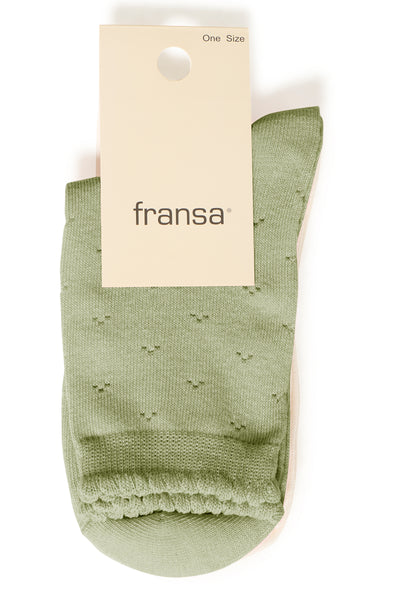 Fransa Rosella Pointelle Socks - Sage & Cream