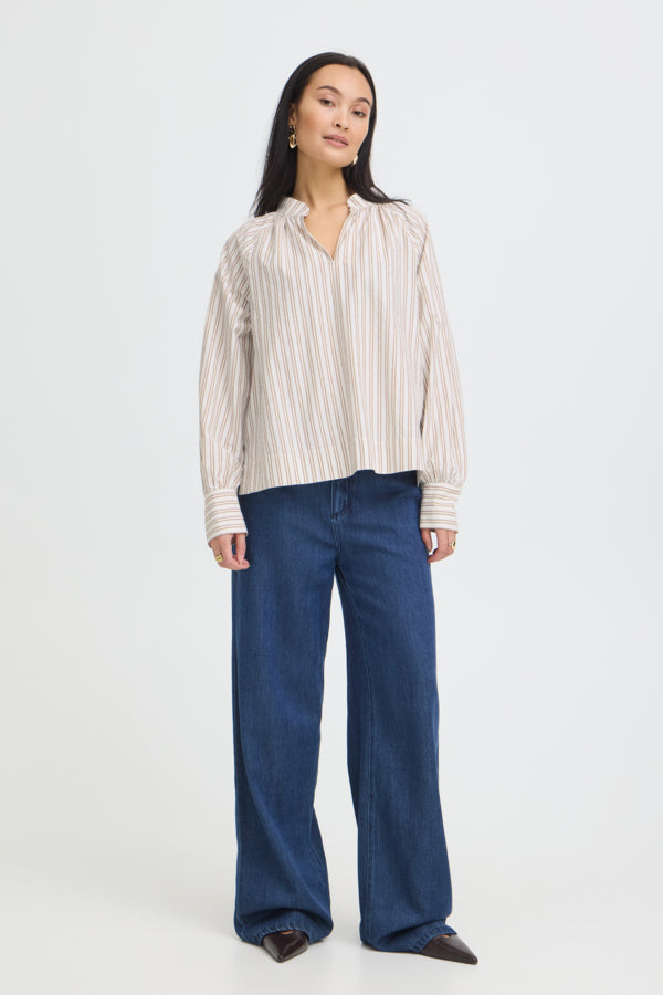 Fransa Zaba High Neck Stripe Blouse